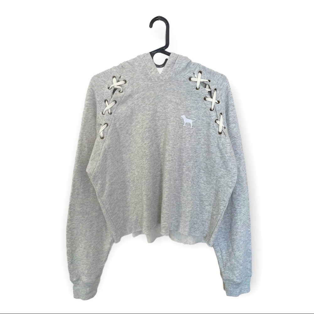 PINK Victoria’s Secret Women's Cropped Sweatshirt Long Sleeve Cross Detail Small
